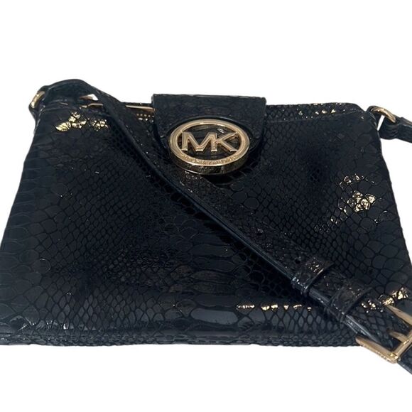 Michael Kors Fulton Black Python Embossed Leather Crossbody - Picture 3 of 16